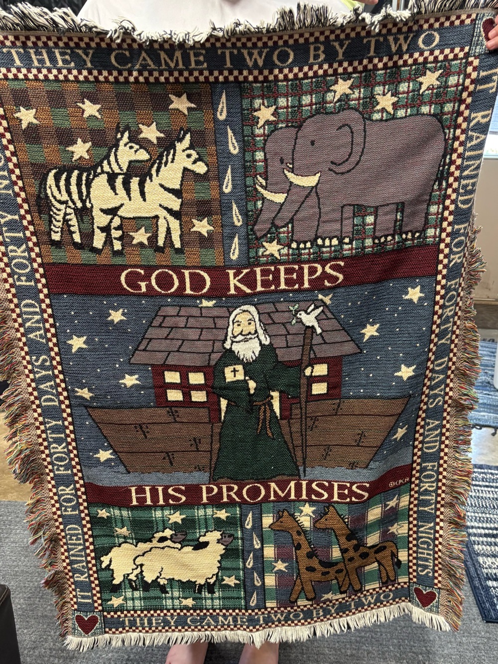 Vintage Faith-Inspired Noah's Ark Woven Throw Blanket Coco Downey Design
